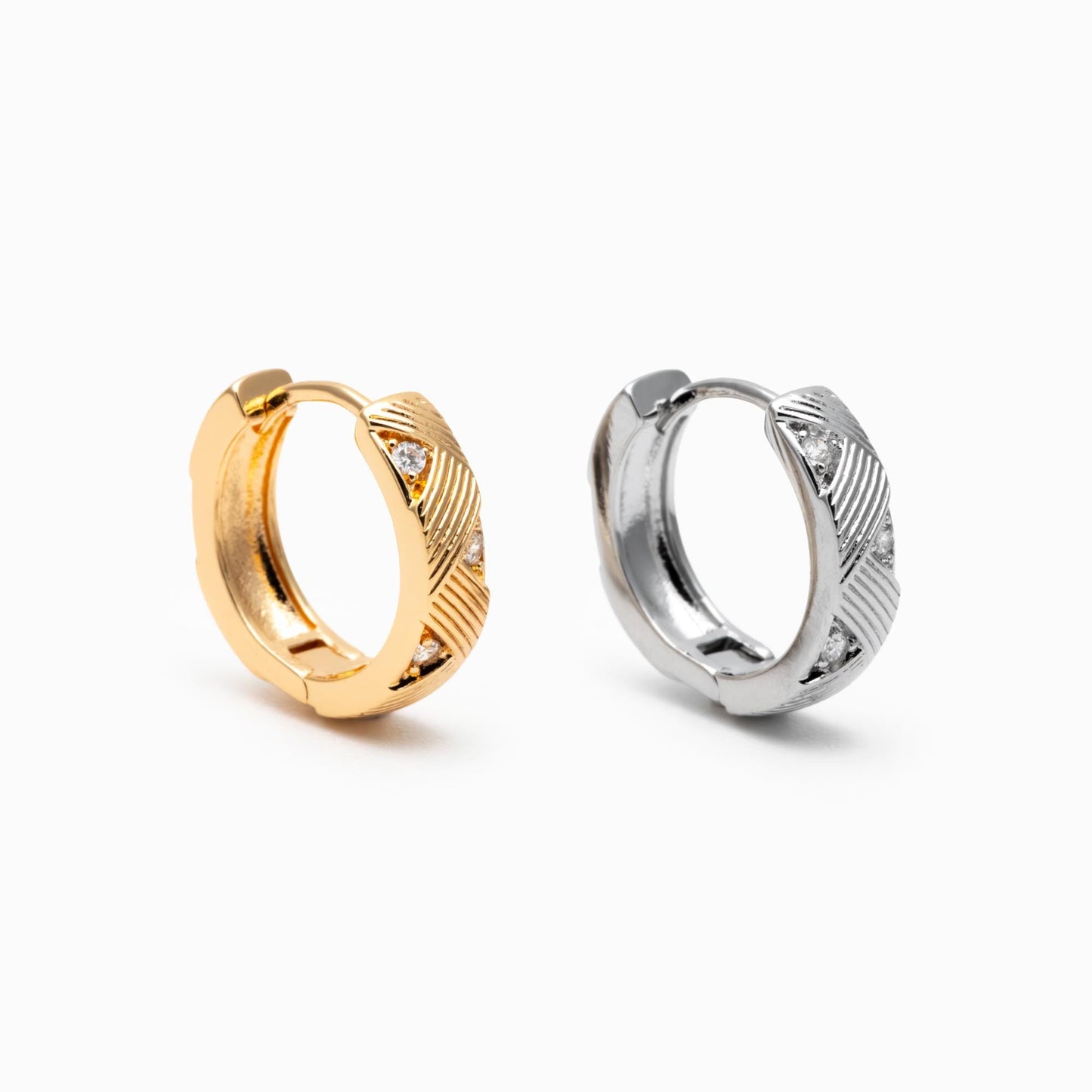 4pcs CZ Pave Gold/ Silver Hoop Earrings, 14mm, 18K Real Gold/ Rhodium plated Brass, Dainty Huggie Earrings, Minimalist Earrings (GB-4740)