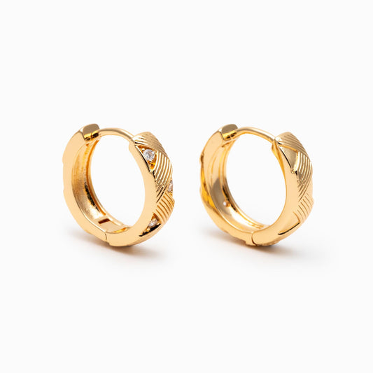 4pcs CZ Pave Gold/ Silver Hoop Earrings, 14mm, 18K Real Gold/ Rhodium plated Brass, Dainty Huggie Earrings, Minimalist Earrings (GB-4740)