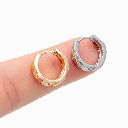 4pcs CZ Pave Gold/ Silver Hoop Earrings, 14mm, 18K Real Gold/ Rhodium plated Brass, Dainty Huggie Earrings, Minimalist Earrings (GB-4740)