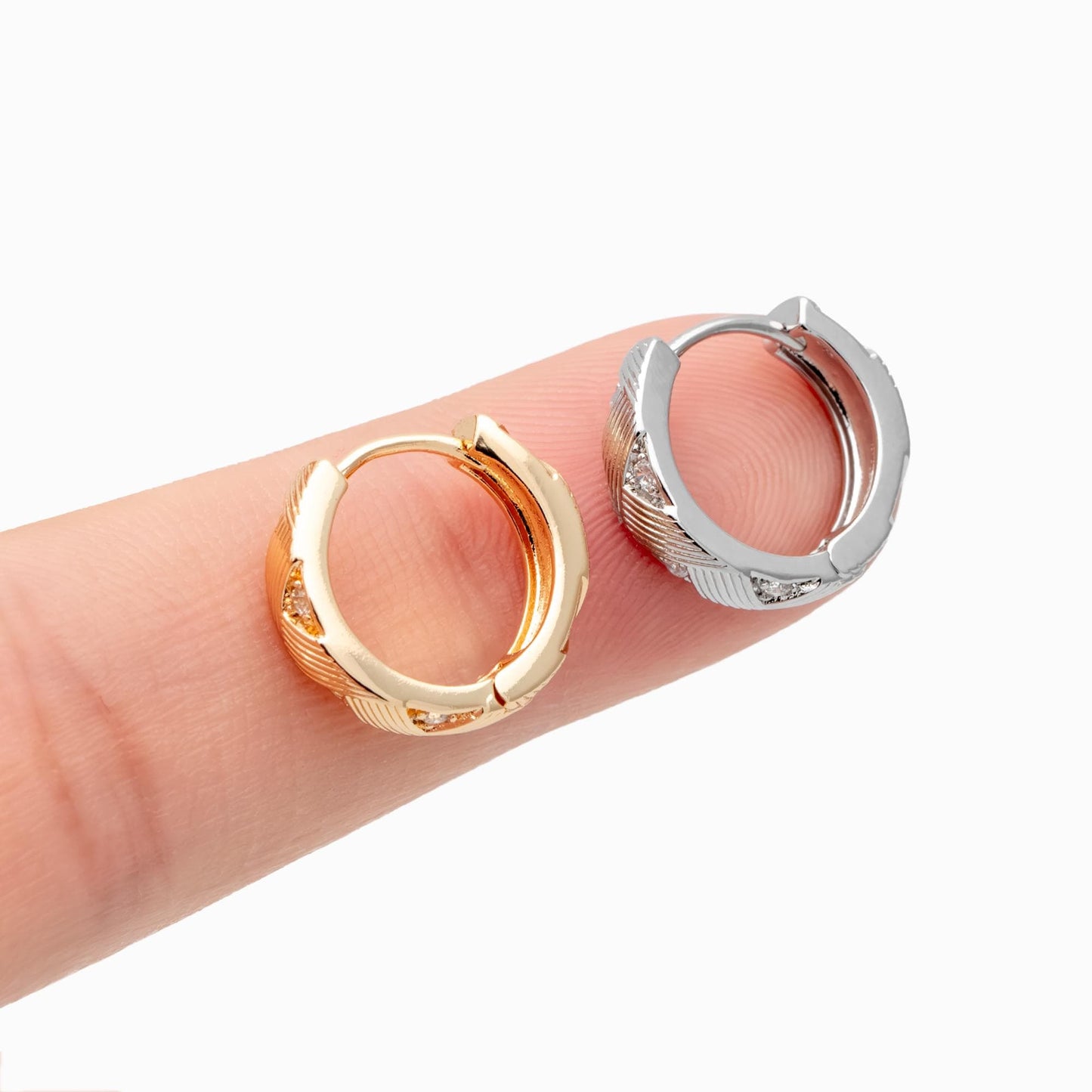 4pcs CZ Pave Gold/ Silver Hoop Earrings, 14mm, 18K Real Gold/ Rhodium plated Brass, Dainty Huggie Earrings, Minimalist Earrings (GB-4740)