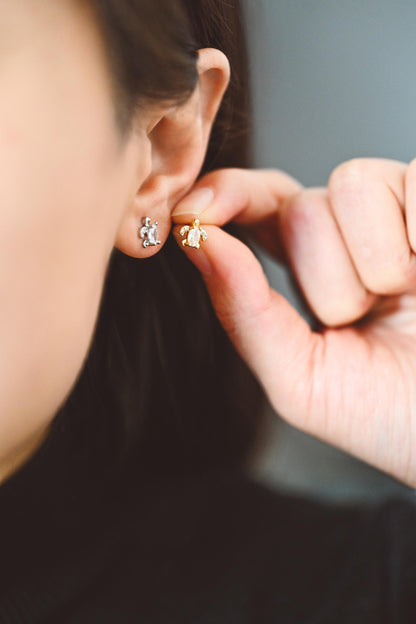 10pcs CZ Pave Gold/ Silver Tone Turtle Earrings, Gold/ Rhodium Plated Brass, Minimalist Stud Earrings (GB-3845)