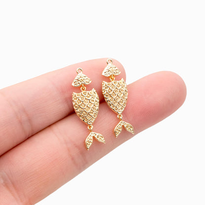 4pcs Gold/ Silver Tone Fish Charms, Gold/ Rhodium Plated Brass, Fish Pendants (GB-2936-C)