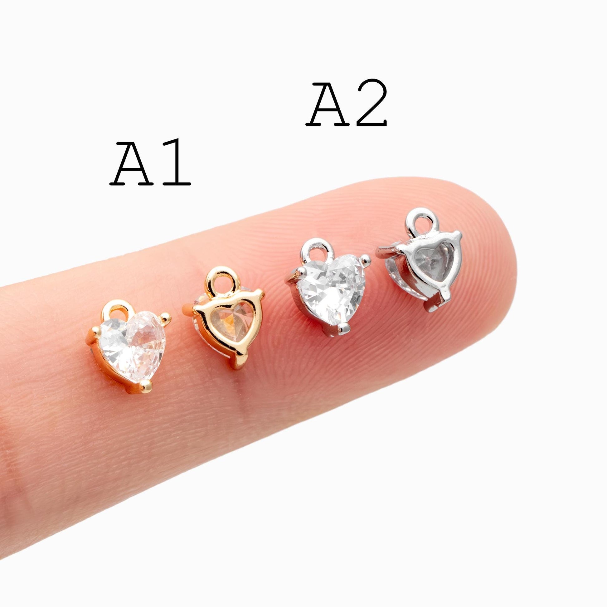 4pcs Gold/ Silver Tone Heart Charms, 18K Gold/ Rhodium plated Brass, Dainty Heart Pendants (GB-2782)