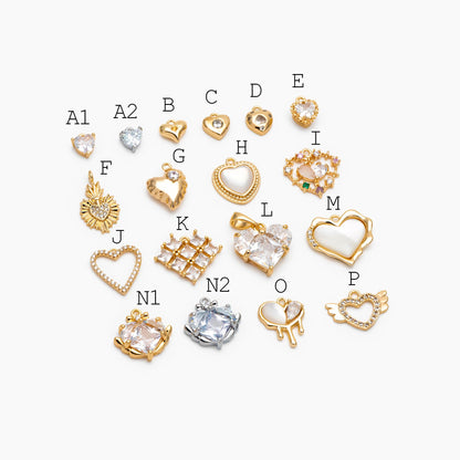 4pcs Gold/ Silver Tone Heart Charms, 18K Gold/ Rhodium plated Brass, Dainty Heart Pendants (GB-2782)