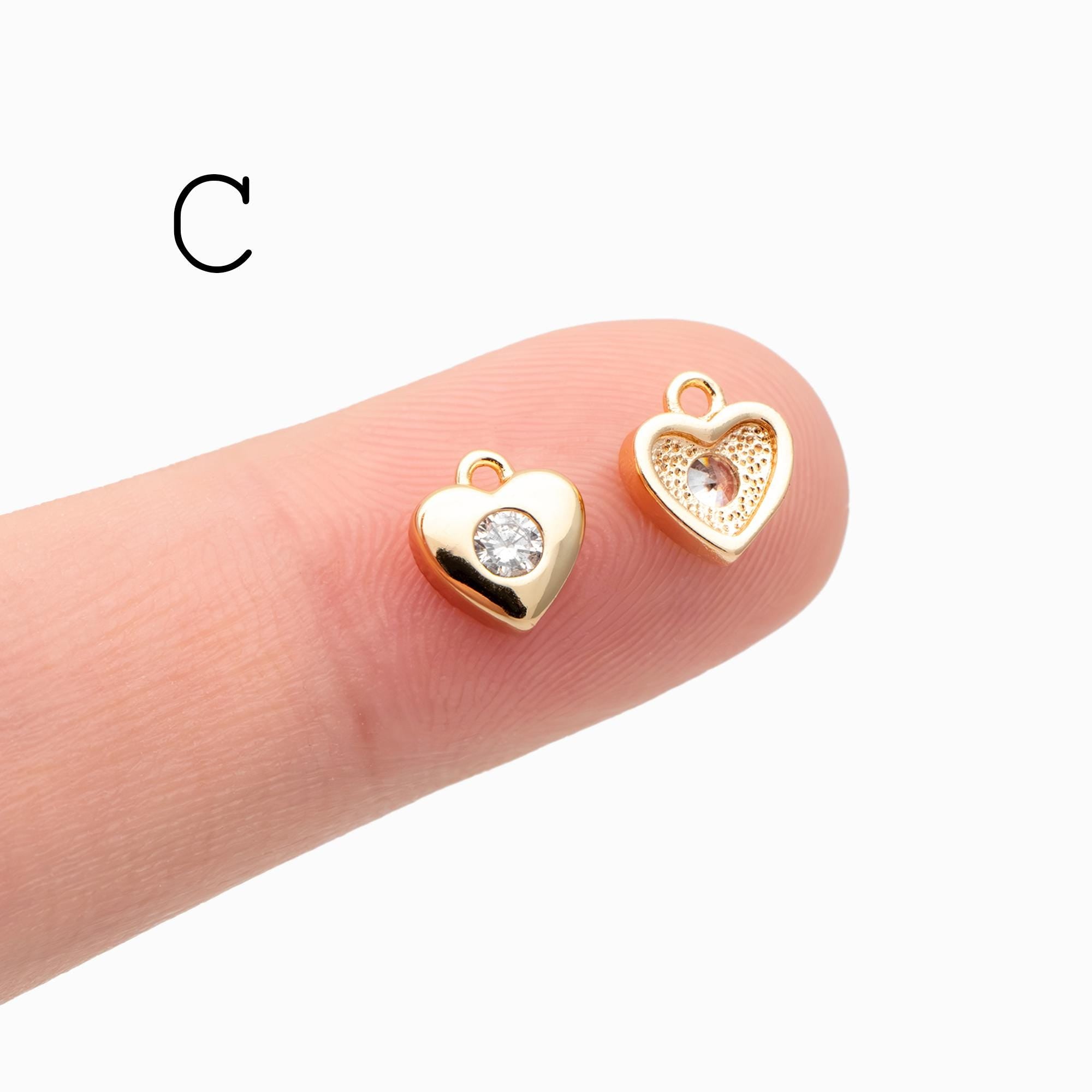 4pcs Gold/ Silver Tone Heart Charms, 18K Gold/ Rhodium plated Brass, Dainty Heart Pendants (GB-2782)