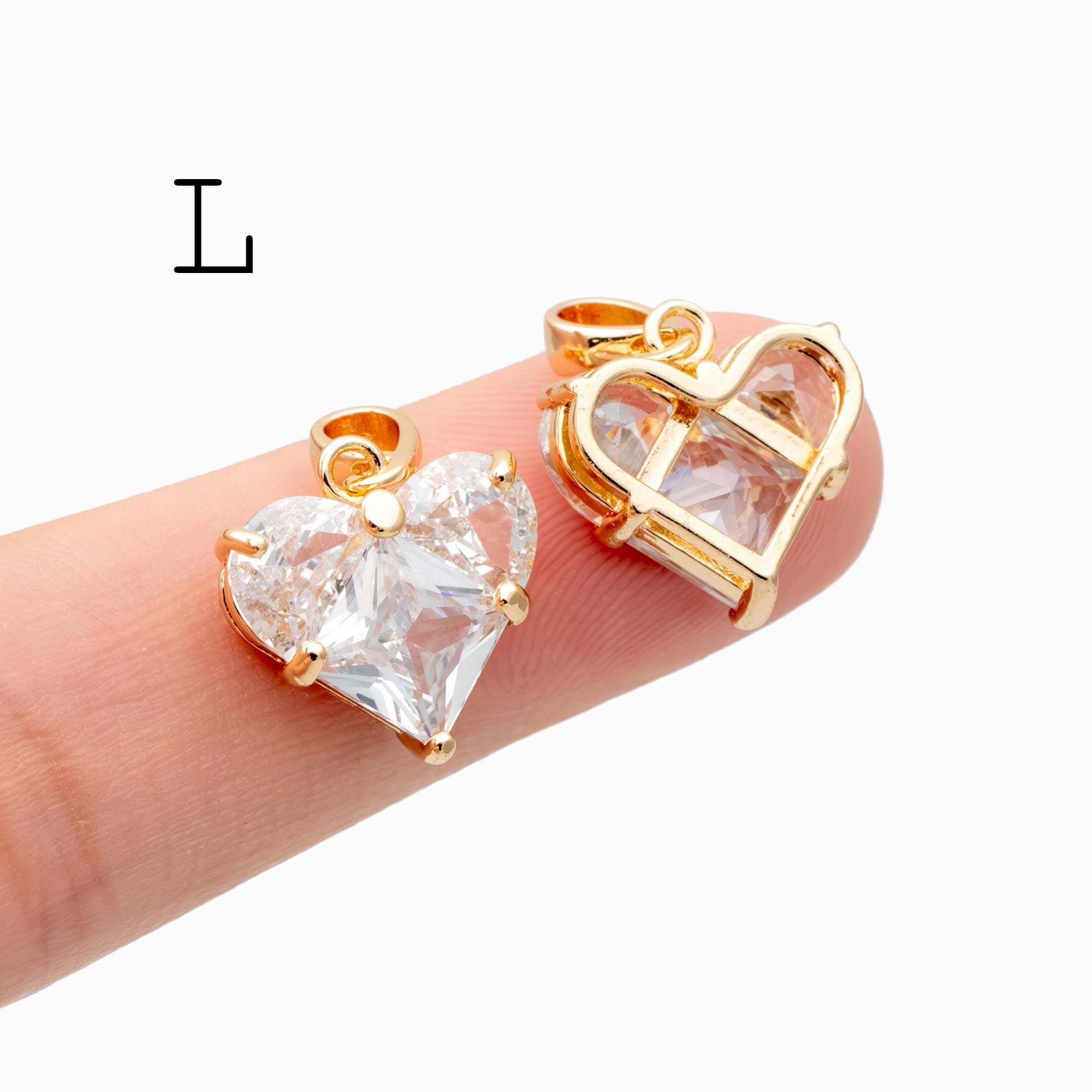 4pcs Gold/ Silver Tone Heart Charms, 18K Gold/ Rhodium plated Brass, Dainty Heart Pendants (GB-2782)