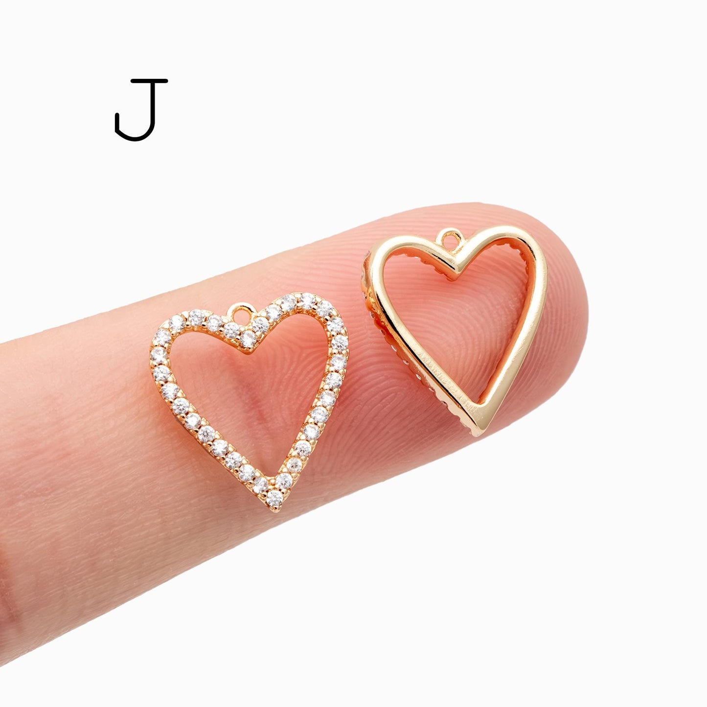 4pcs Gold/ Silver Tone Heart Charms, 18K Gold/ Rhodium plated Brass, Dainty Heart Pendants (GB-2782)