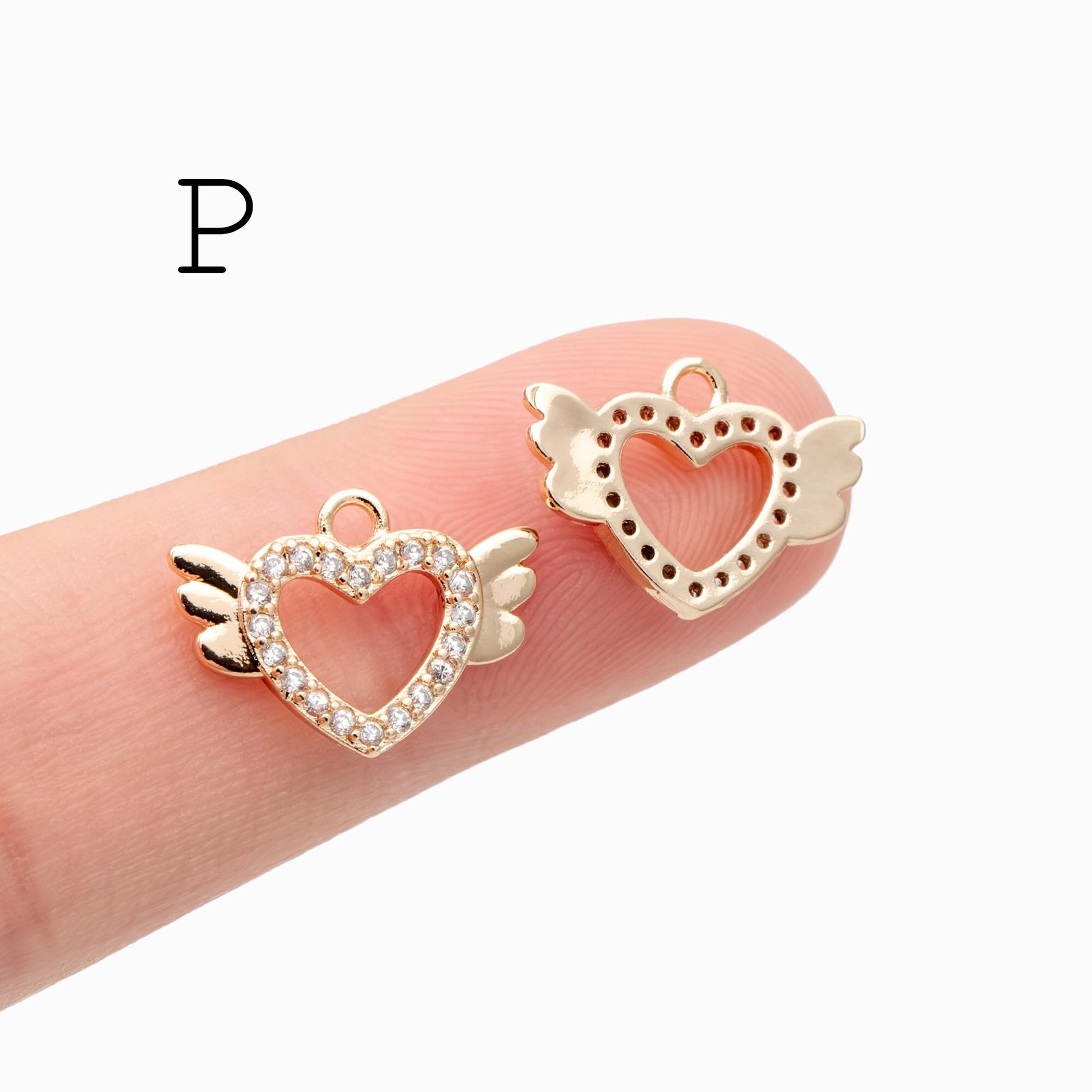 4pcs Gold/ Silver Tone Heart Charms, 18K Gold/ Rhodium plated Brass, Dainty Heart Pendants (GB-2782)