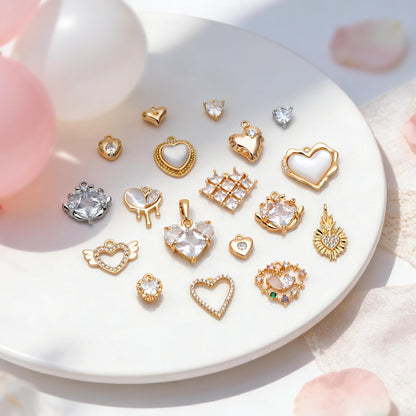 4pcs Gold/ Silver Tone Heart Charms, 18K Gold/ Rhodium plated Brass, Dainty Heart Pendants (GB-2782)