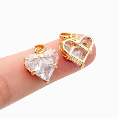 4pcs CZ pave Gold Heart Charms 20x14mm, Gold Plated Brass Heart Pendants (GB-2782-L)