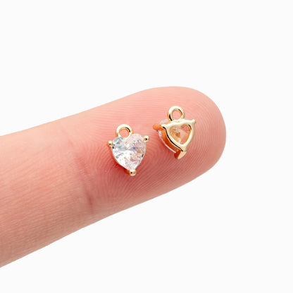 4pcs CZ pave Gold/ Silver tone Heart Charms 8x6mm, Gold/ Rhodium Plated Brass Heart Pendants (GB-2782-A)