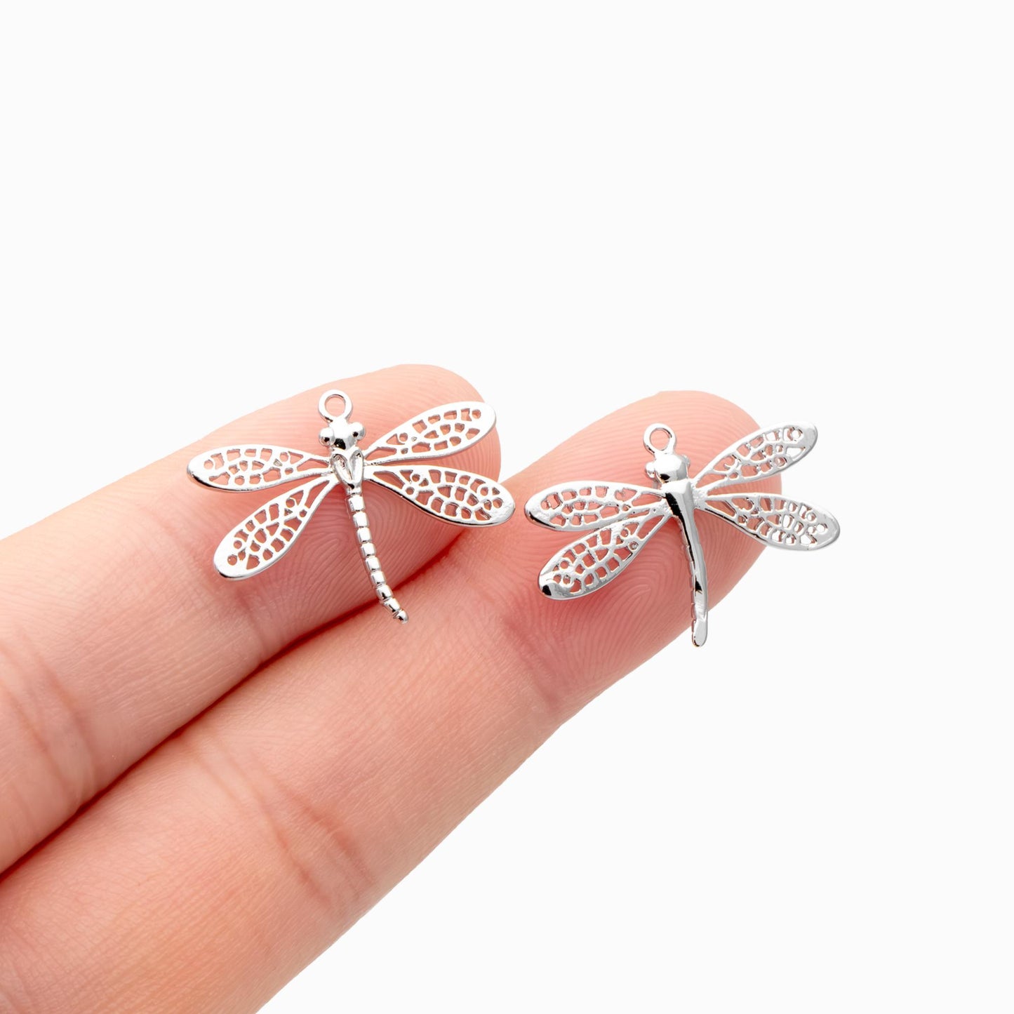 4pcs Gold/ Silver Dragonfly Charm 15x22mm, 18K Gold/ Rhodium Plated Brass, Cute Dragonfly Pendants (GB-3196-D)