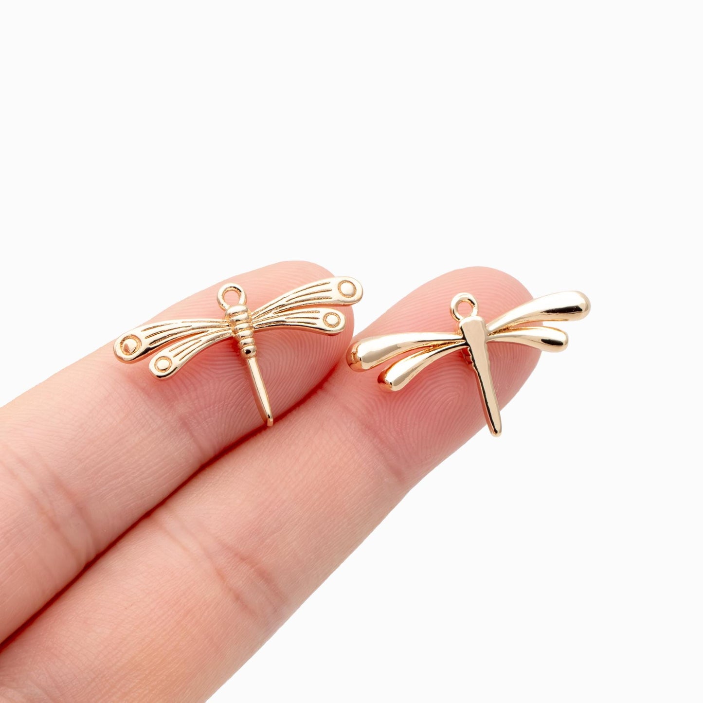 4pcs Gold Dragonfly Charm, 18K Gold Plated Brass, Cute Dragonfly Pendants (GB-3196-E)