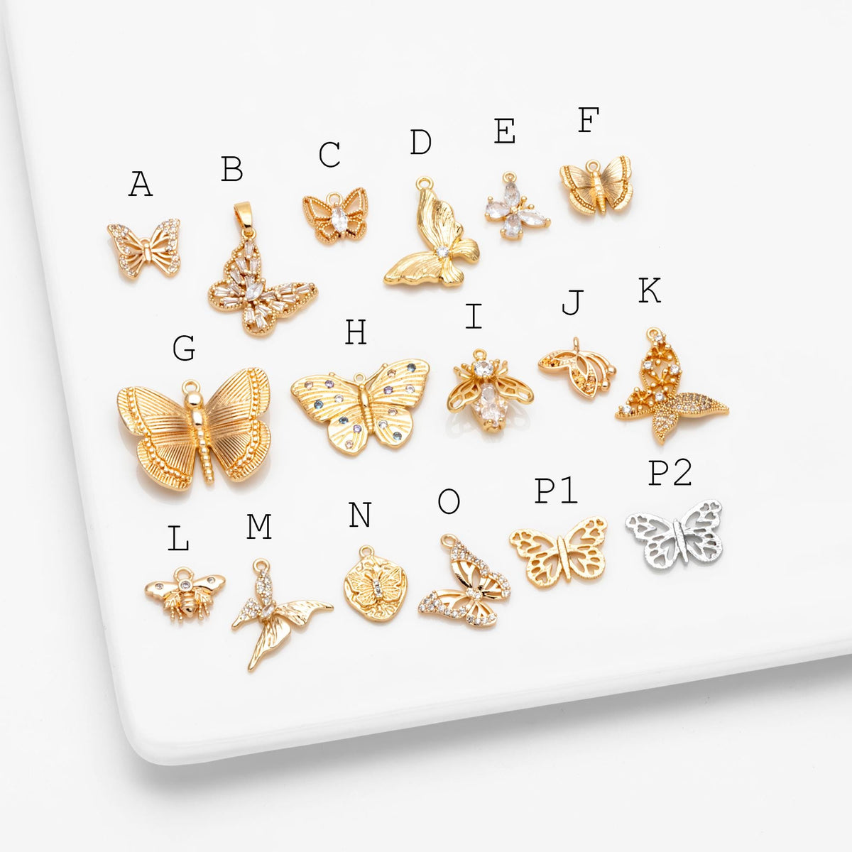 4pcs Delicate Butterfly Charms for Jewelry Making, Gold plated Butterfly Pendants (GB-3561)
