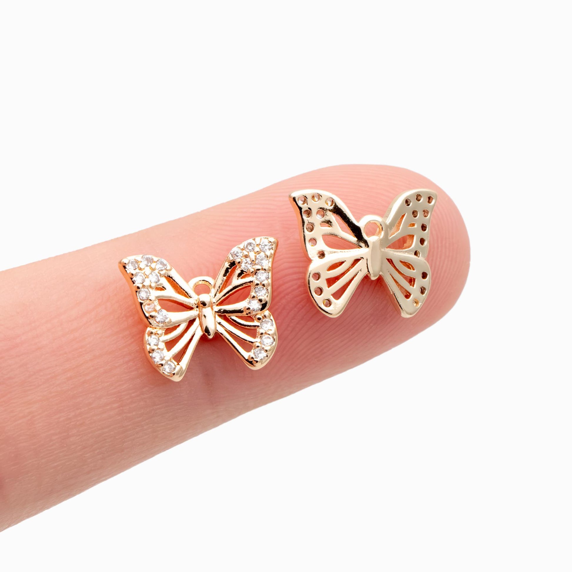 4pcs Gold plated Brass Butterfly Charms, CZ pave Butterfly Filigree Pendants 10x12mm (GB-3561-A)