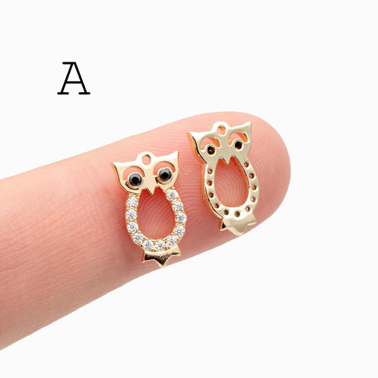 10pcs Gold Owl Charms , Real Gold plated Brass, Cute Owl Pendants (GB-176)