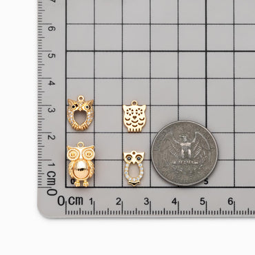 10pcs Gold Owl Charms , Real Gold plated Brass, Cute Owl Pendants (GB-176)