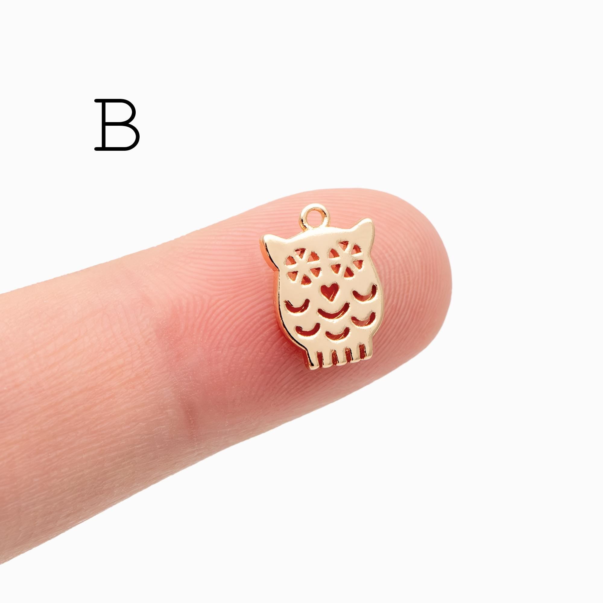 10pcs Gold Owl Charms , Real Gold plated Brass, Cute Owl Pendants (GB-176)