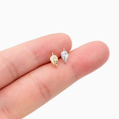 10pcs Faux Pearl Pave Gold/ Silver Leaf Earrings, 18K Real Gold/ Rhodium Plated Brass, Dainty Stud Earrings (GB-4748)