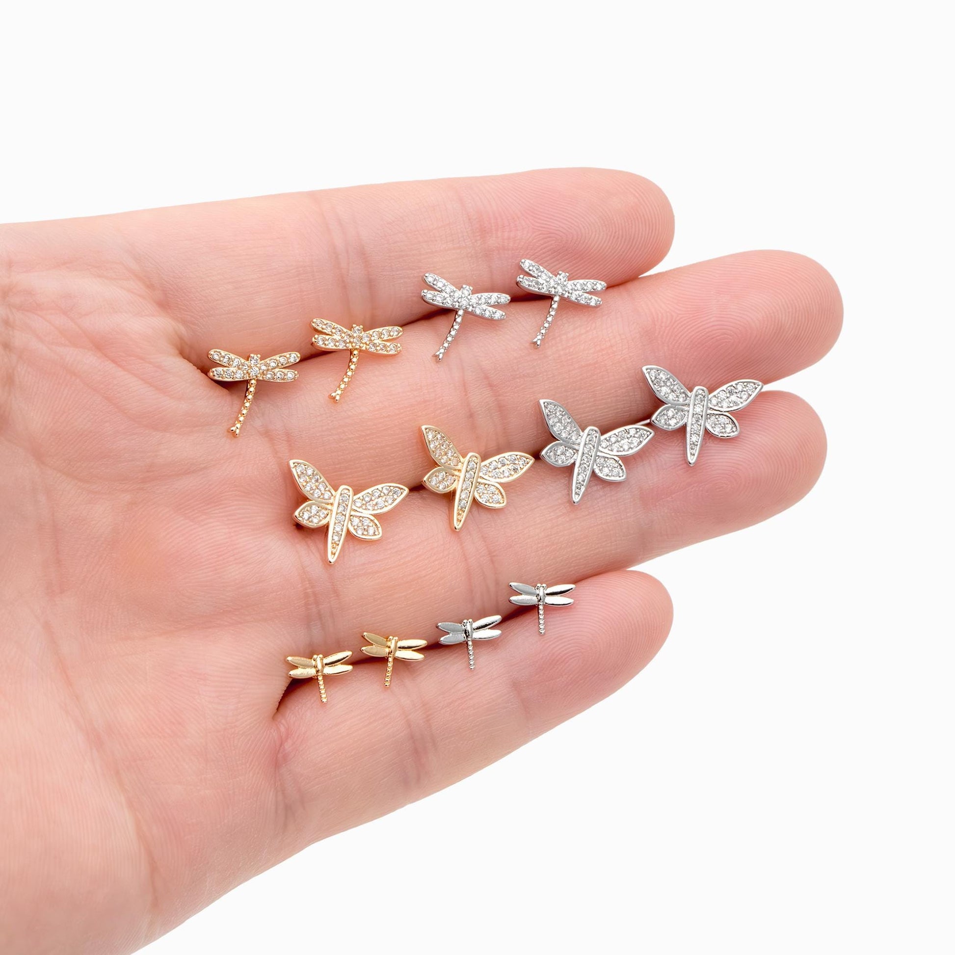 4pcs Gold/ Silver Dragonfly Earrings, Dianty Dragonfly Ear Studs, Jewelry Supplies (GB-3892)
