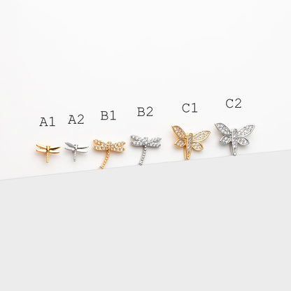 4pcs Gold/ Silver Dragonfly Earrings, Dianty Dragonfly Ear Studs, Jewelry Supplies (GB-3892)