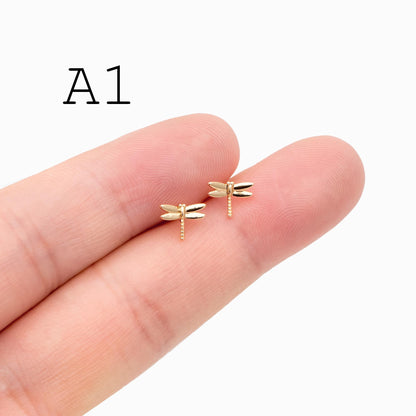 4pcs Gold/ Silver Dragonfly Earrings, Dianty Dragonfly Ear Studs, Jewelry Supplies (GB-3892)