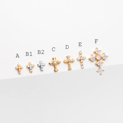 4pcs CZ Pave Gold Cross Earrings, Gold Plated Brass Dainty Cross Stud Earring (#GB-3637)