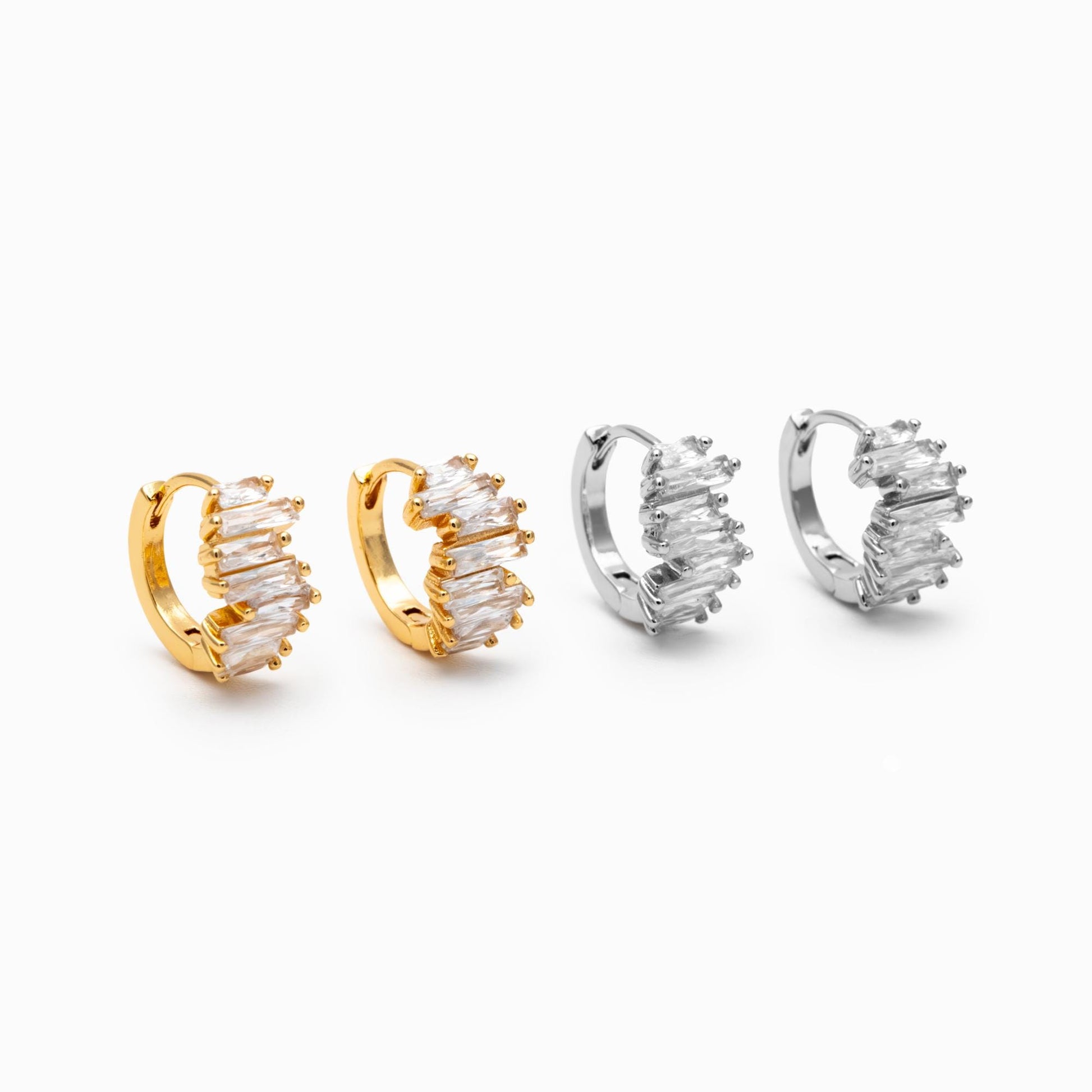 4pcs CZ Pave Gold/ Silver Hoop Earrings, 12mm, Dainty Huggie Earrings, Minimalist Earrings (GB-4726)