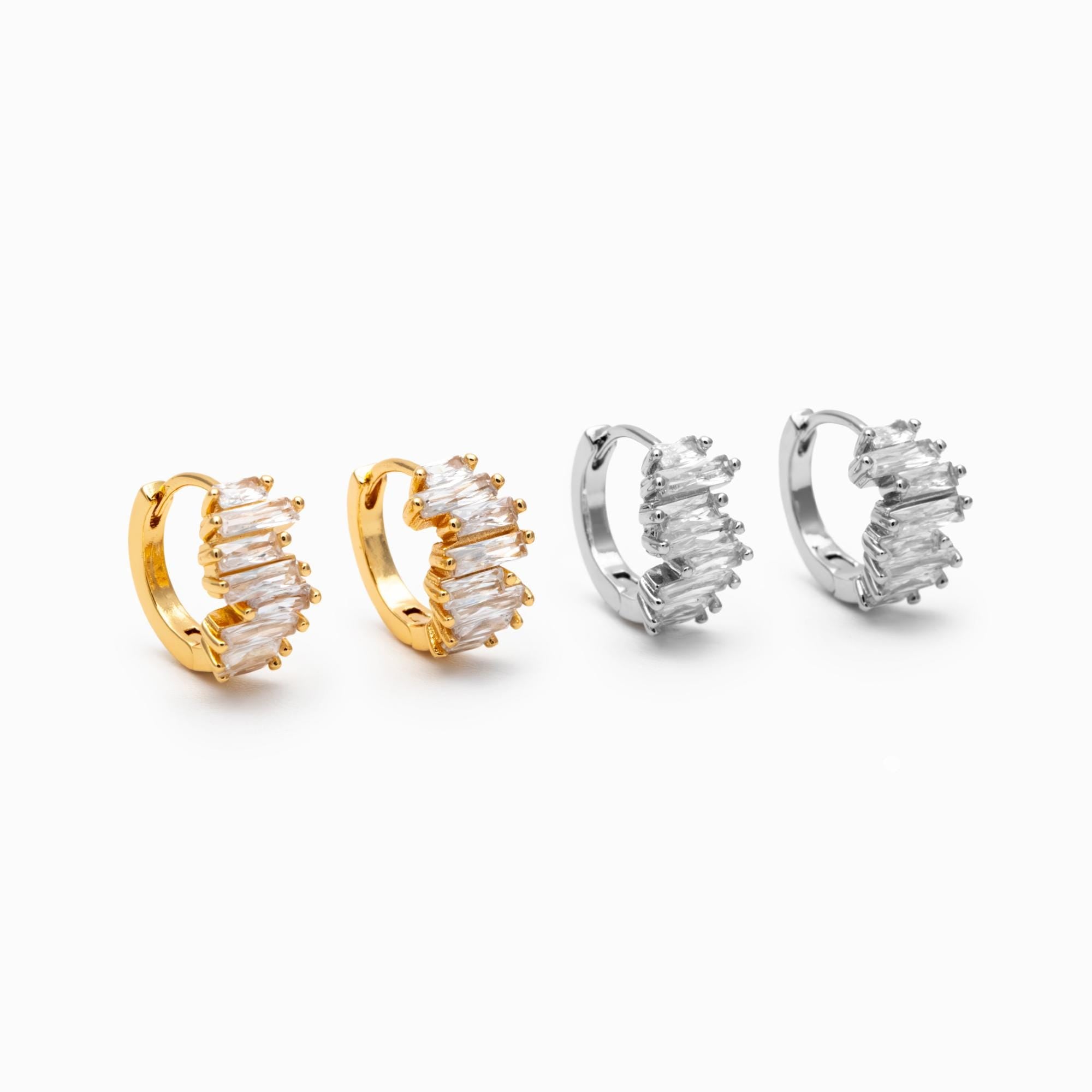 4pcs CZ Pave Gold/ Silver Hoop Earrings, 12mm, Dainty Huggie Earrings, Minimalist Earrings (GB-4726)