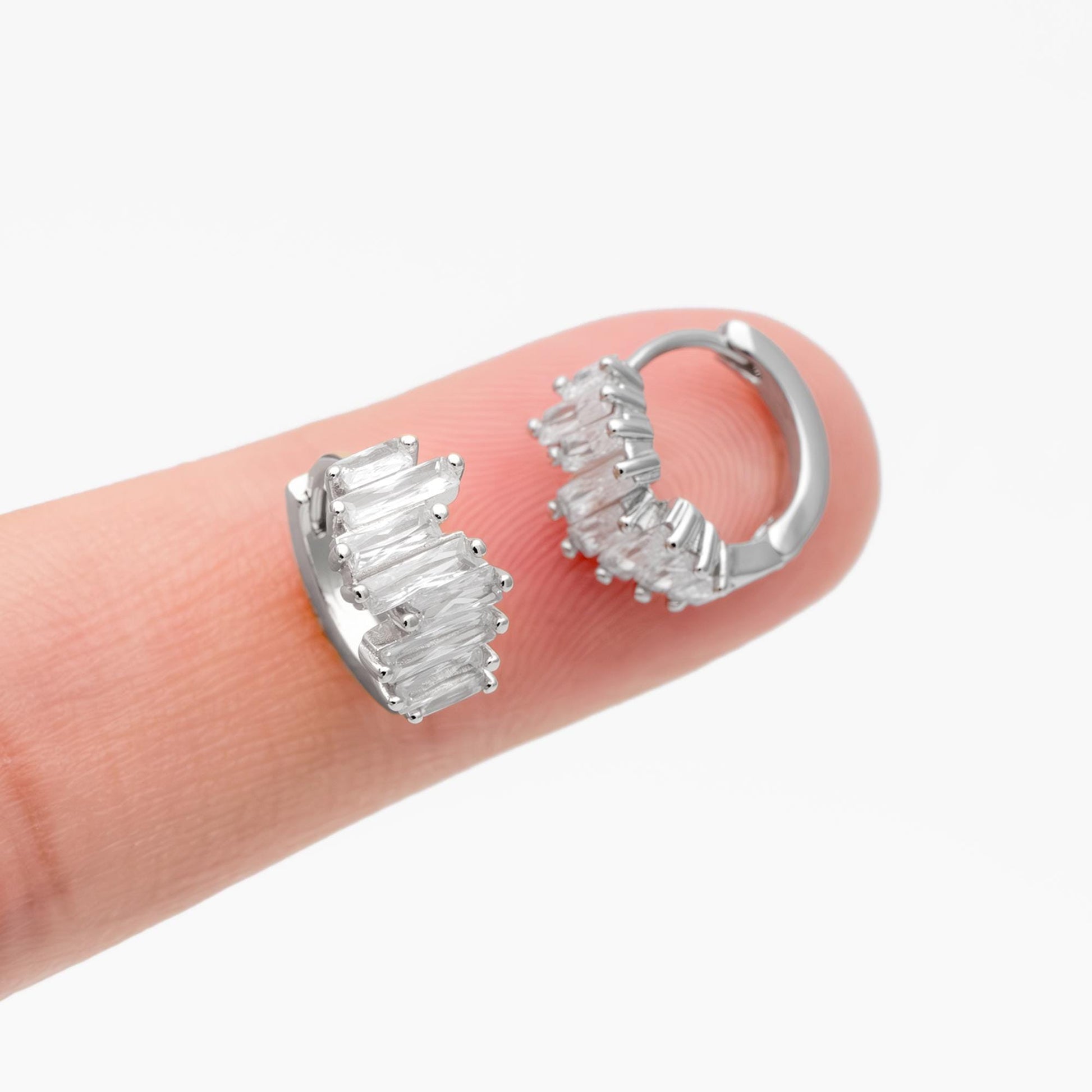 4pcs CZ Pave Gold/ Silver Hoop Earrings, 12mm, Dainty Huggie Earrings, Minimalist Earrings (GB-4726)