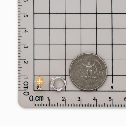 4pcs CZ Pave North Star Hoop Earrings, 18K Gold/ Rhodium plated Huggie Earrings 10mm (GB-4729)