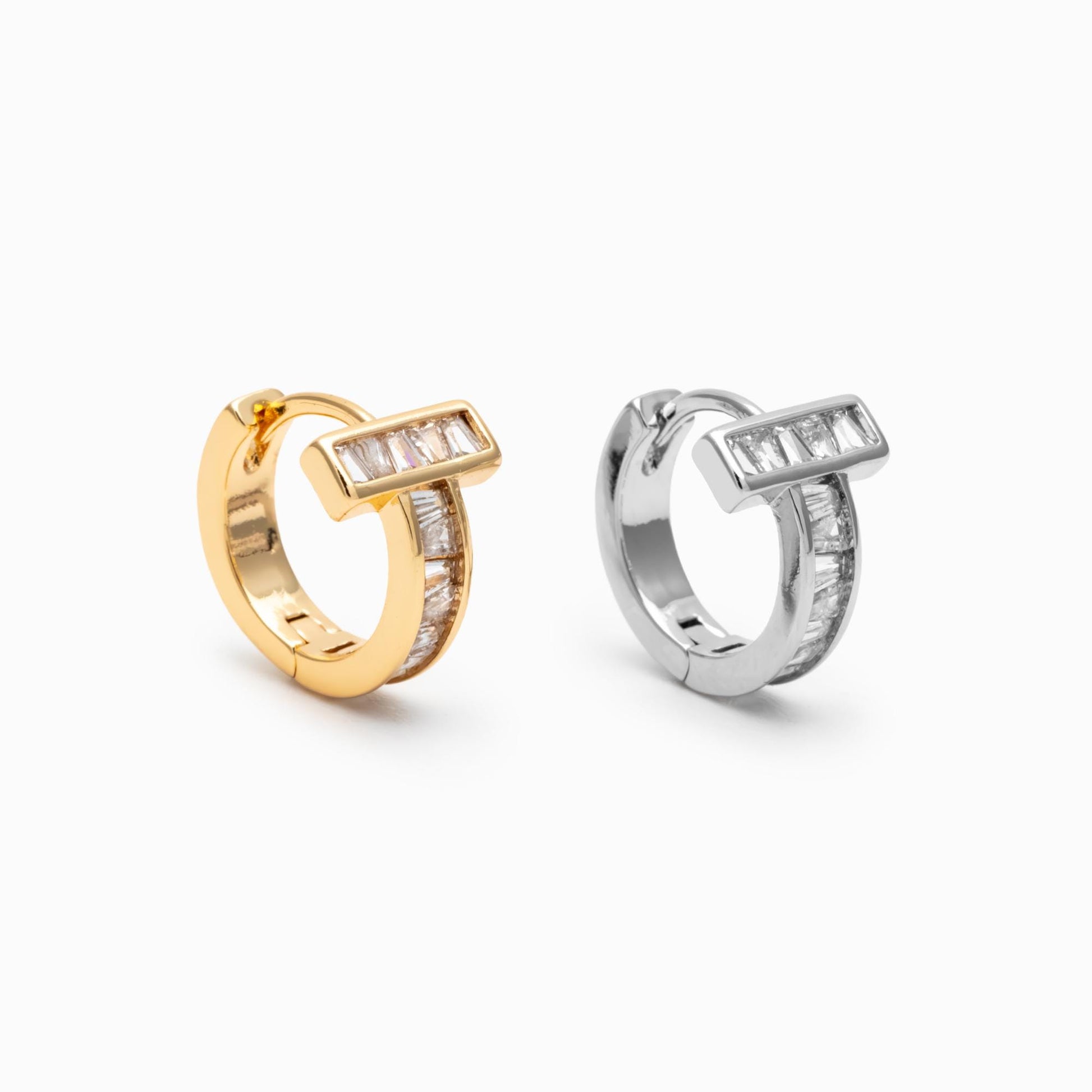 4pcs CZ Pave Hoop Earrings, Gold/ Silver tone Rectangle Huggie Earrings (GB-4730)