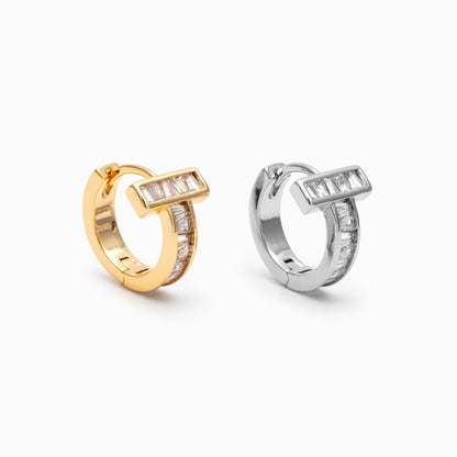 4pcs CZ Pave Hoop Earrings, Gold/ Silver tone Rectangle Huggie Earrings (GB-4730)