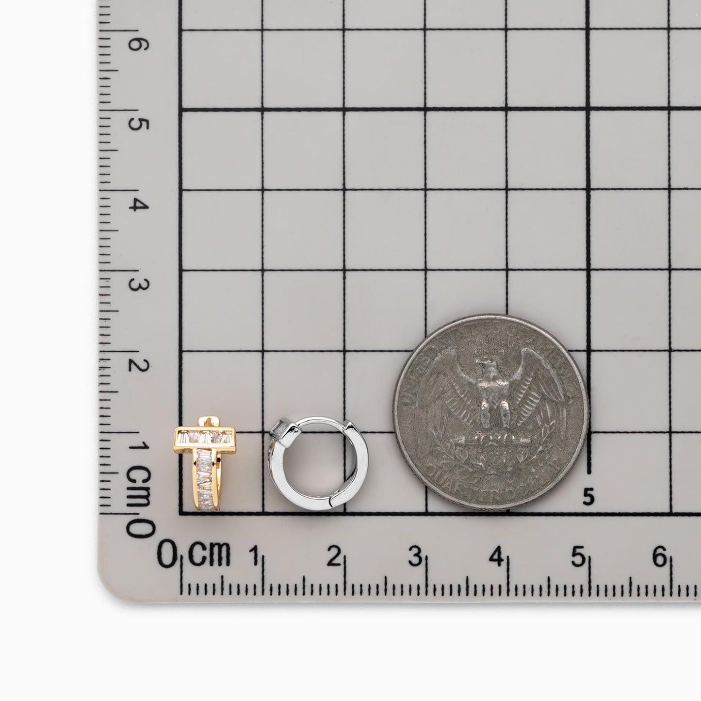 4pcs CZ Pave Hoop Earrings, Gold/ Silver tone Rectangle Huggie Earrings (GB-4730)