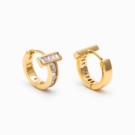 4pcs CZ Pave Hoop Earrings, Gold/ Silver tone Rectangle Huggie Earrings (GB-4730)