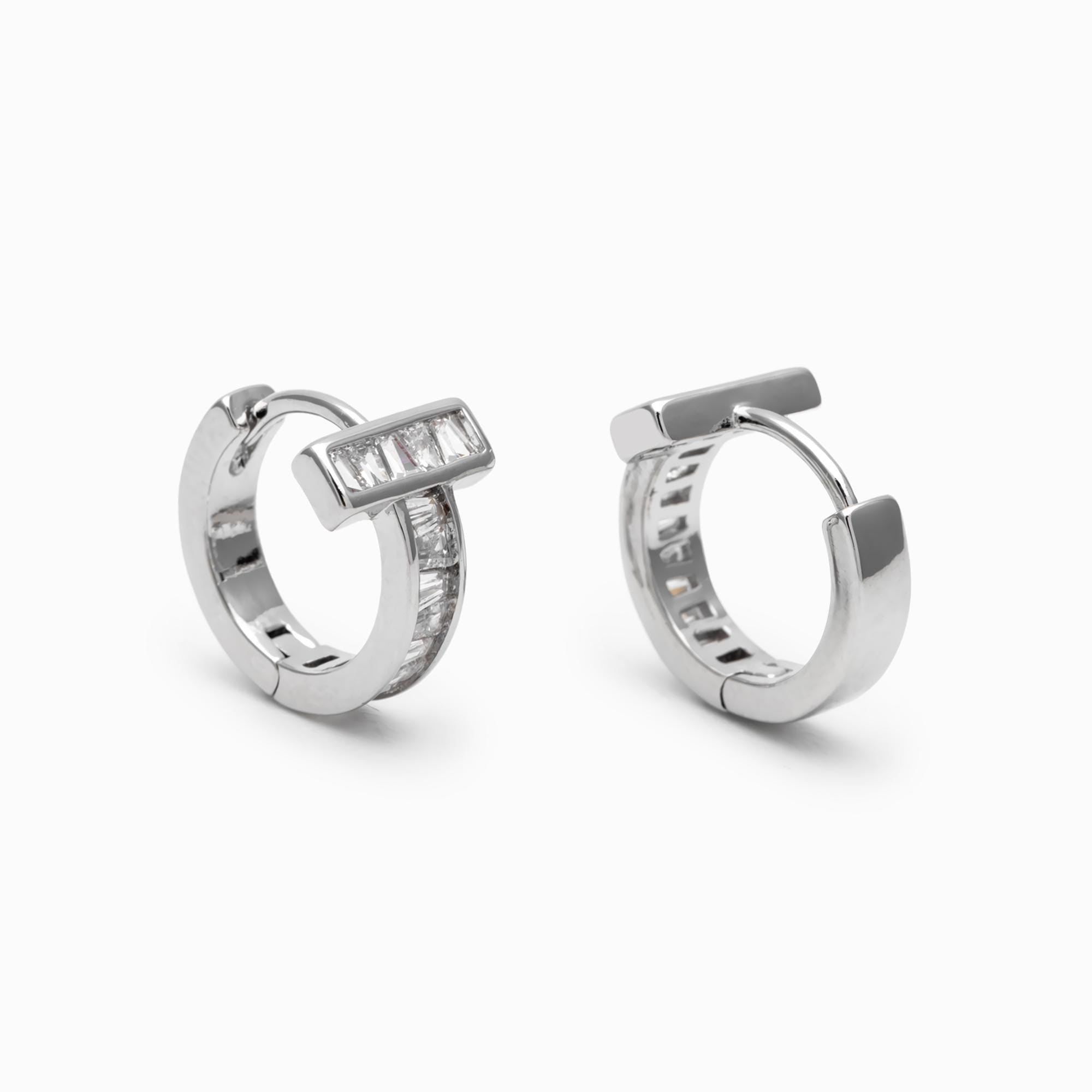 4pcs CZ Pave Hoop Earrings, Gold/ Silver tone Rectangle Huggie Earrings (GB-4730)