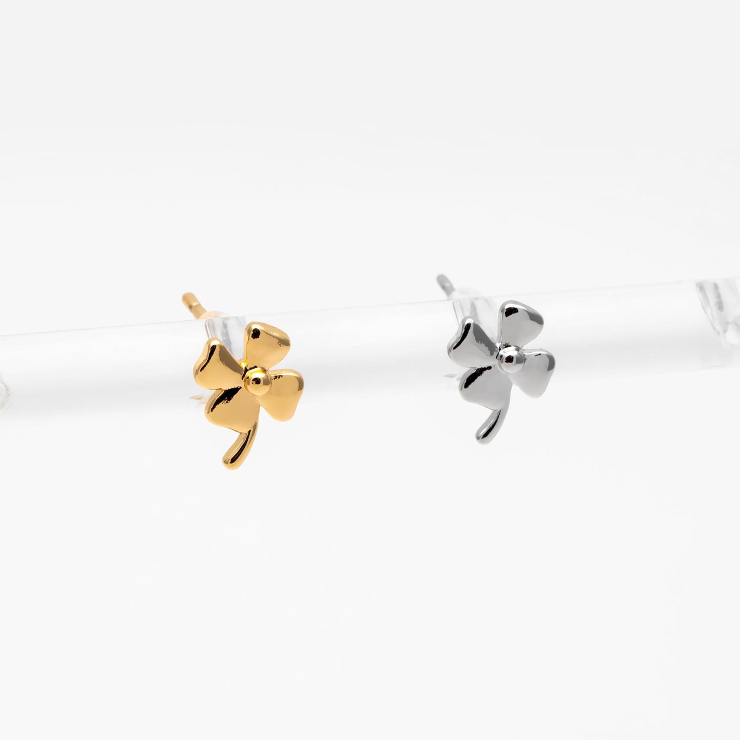 10pcs Gold/ Silver Tone Clover Earrings, Dainty Flower Stud Earrings (GB-4731)