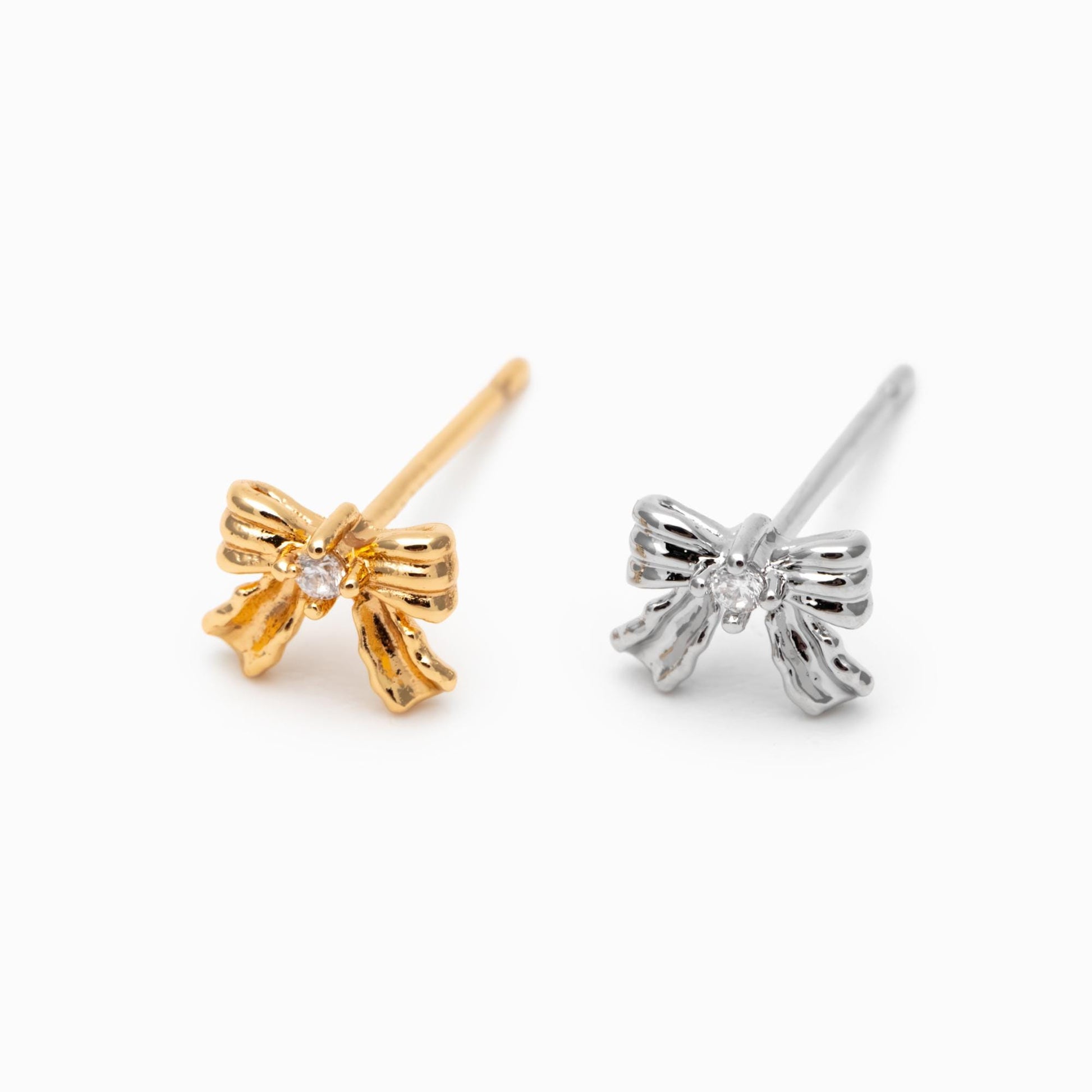 10pcs Tiny Bowknot Earrings, 18K Real Gold/ Rhodium plated Brass, Bow Knot Stud Earring (GB-4737)