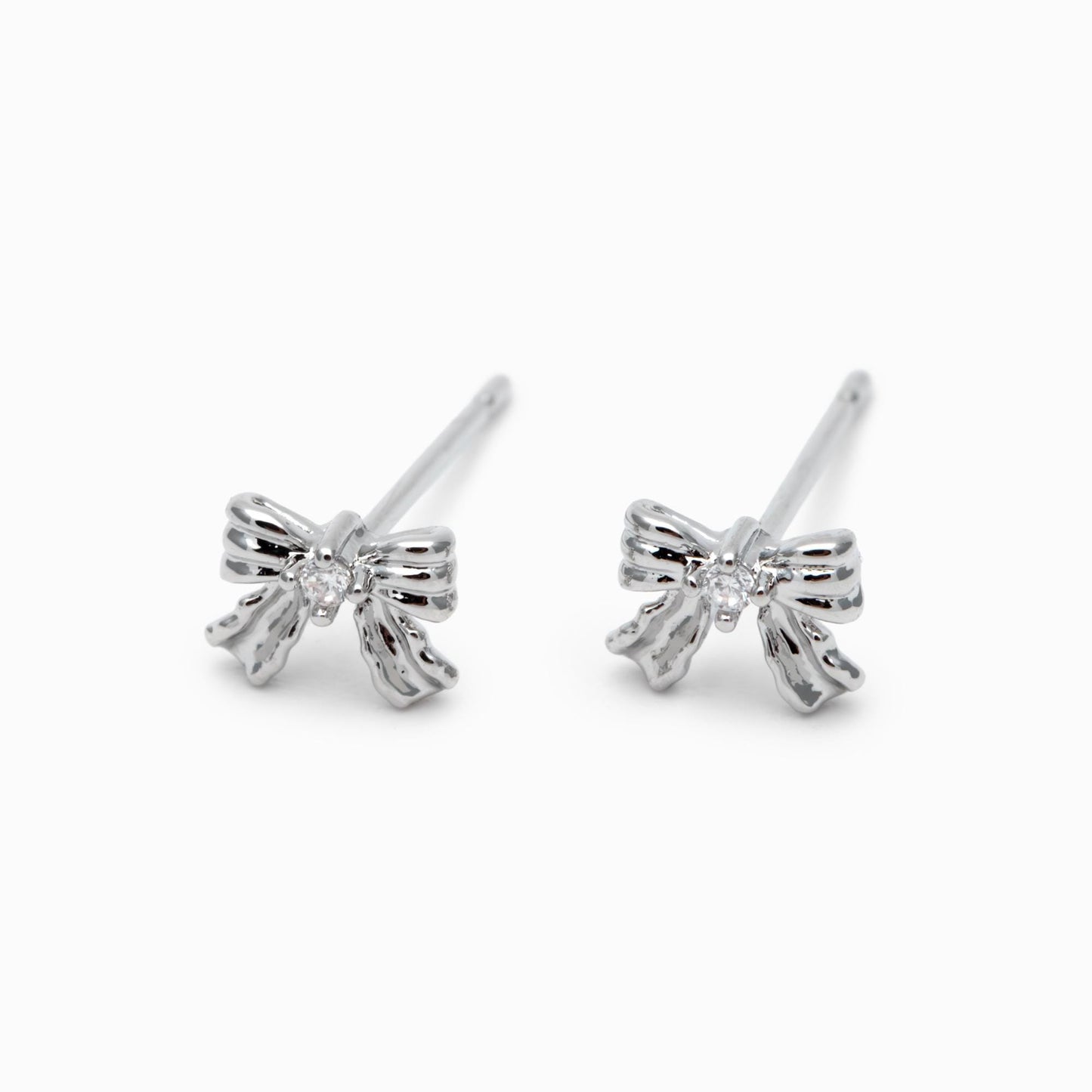 10pcs Tiny Bowknot Earrings, 18K Real Gold/ Rhodium plated Brass, Bow Knot Stud Earring (GB-4737)