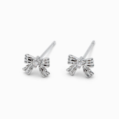 10pcs Tiny Bowknot Earrings, 18K Real Gold/ Rhodium plated Brass, Bow Knot Stud Earring (GB-4737)