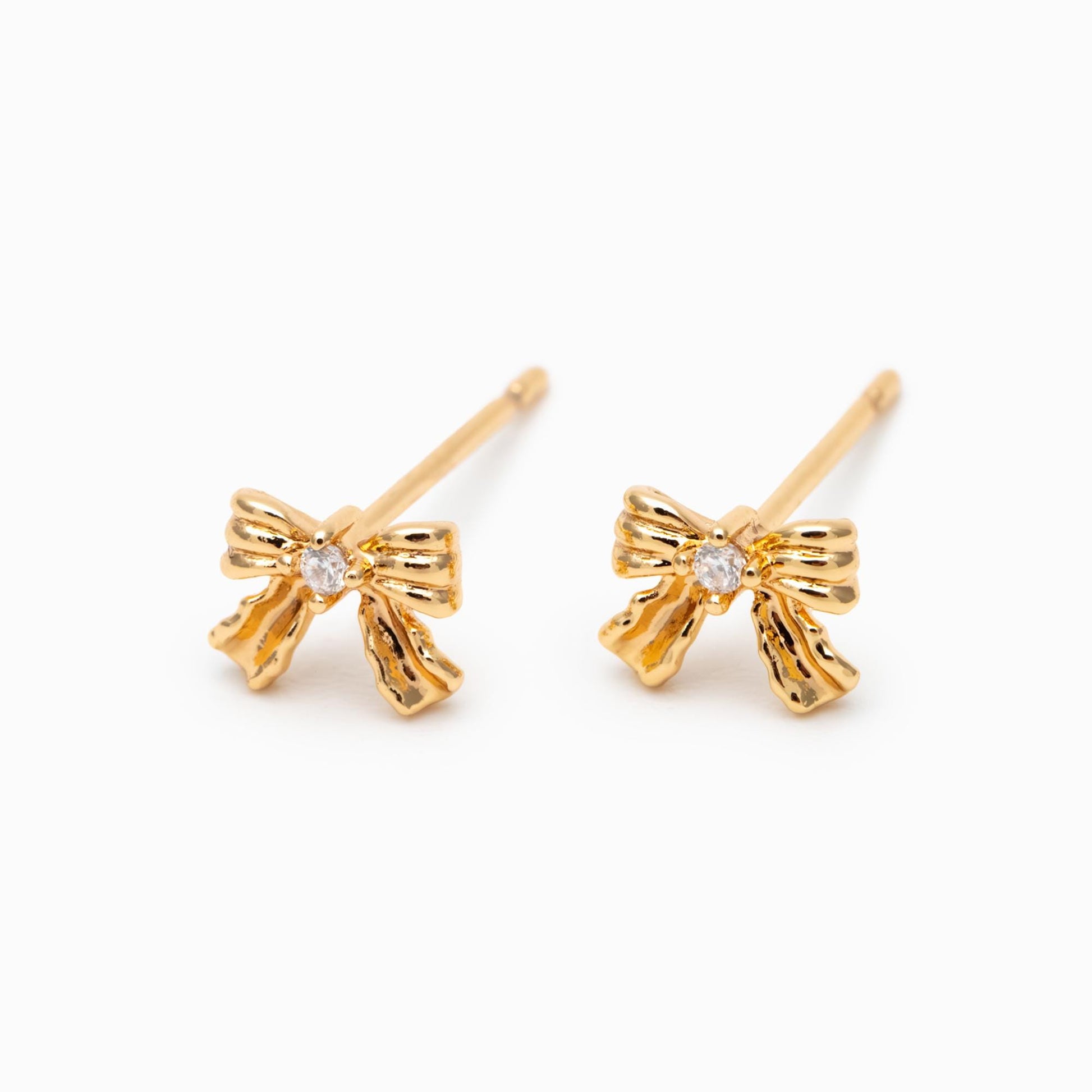 10pcs Tiny Bowknot Earrings, 18K Real Gold/ Rhodium plated Brass, Bow Knot Stud Earring (GB-4737)
