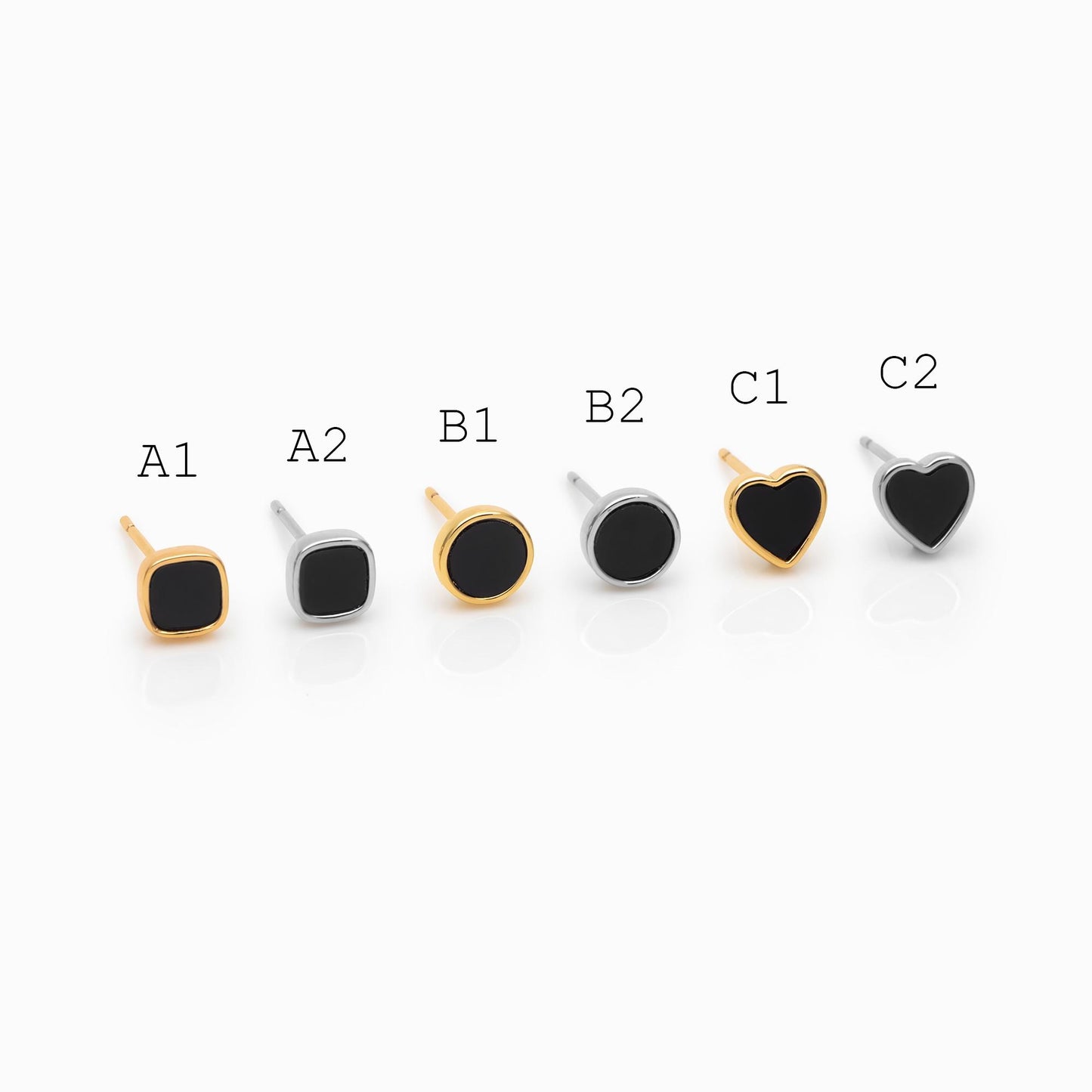 10pcs Black Acetate Gold/ Silver Geometric Earrings, Square/ Round/ Heart Stud Earrings (GB-4744)