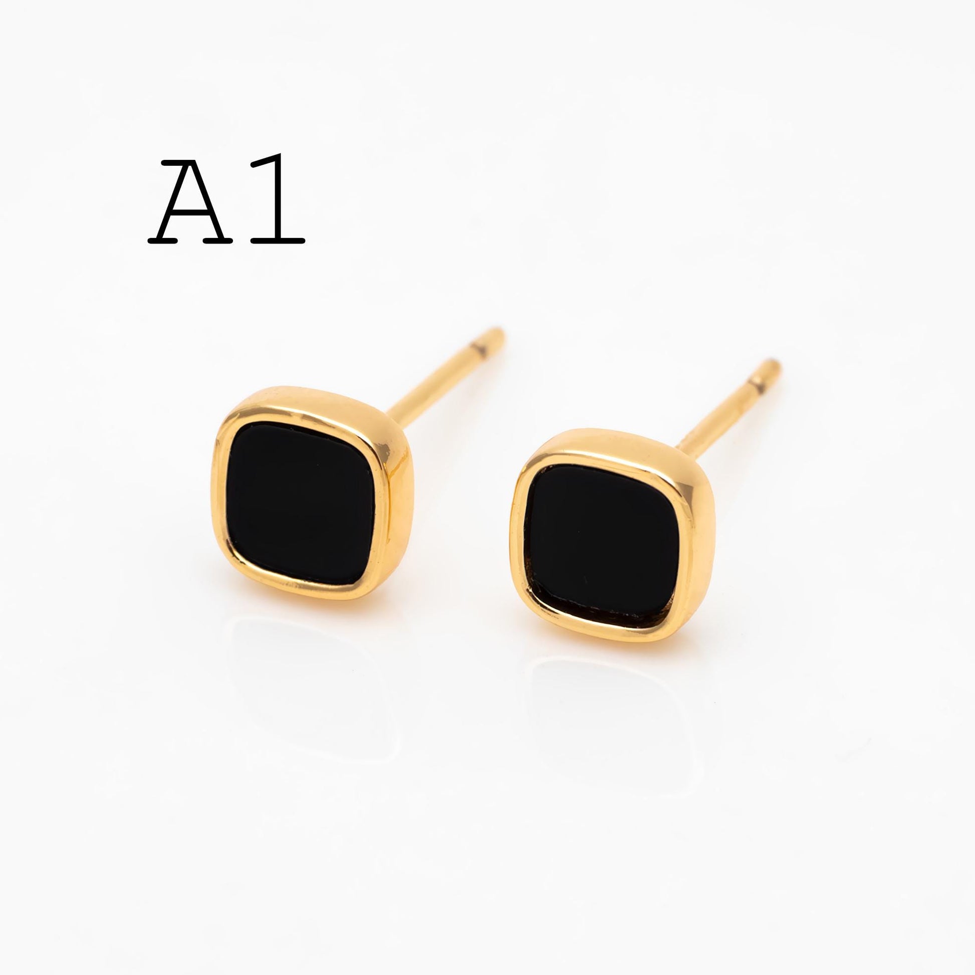 10pcs Black Acetate Gold/ Silver Geometric Earrings, Square/ Round/ Heart Stud Earrings (GB-4744)