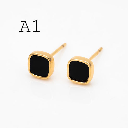 10pcs Black Acetate Gold/ Silver Geometric Earrings, Square/ Round/ Heart Stud Earrings (GB-4744)