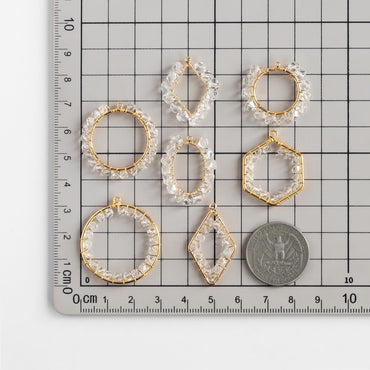 10pcs Gold Geometric Beaded Charms, Wired Crystal Glass Beads Geometric Pendants, Dangle Earring Components (GB-552)