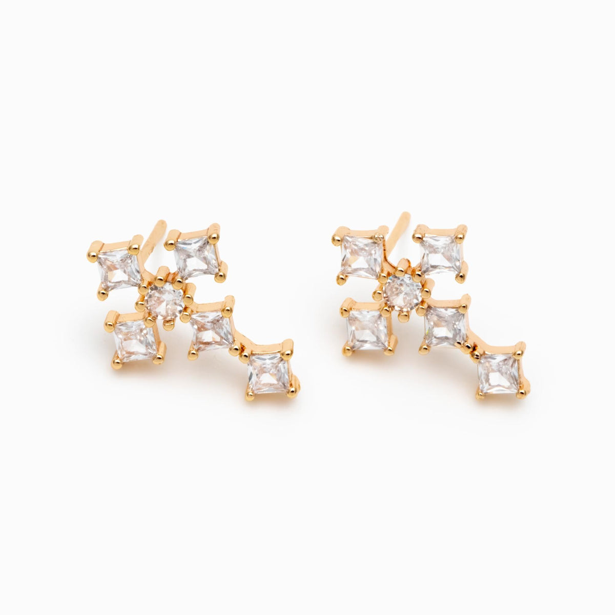 4pcs CZ Pave Gold Cross Earrings, 14K Gold Plated Brass Dainty Cross Stud Earring (#GB-3637-F)