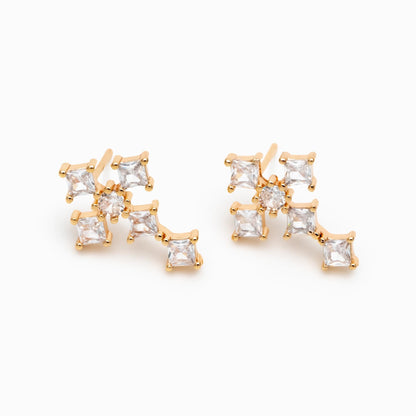 4pcs CZ Pave Gold Cross Earrings, 14K Gold Plated Brass Dainty Cross Stud Earring (#GB-3637-F)