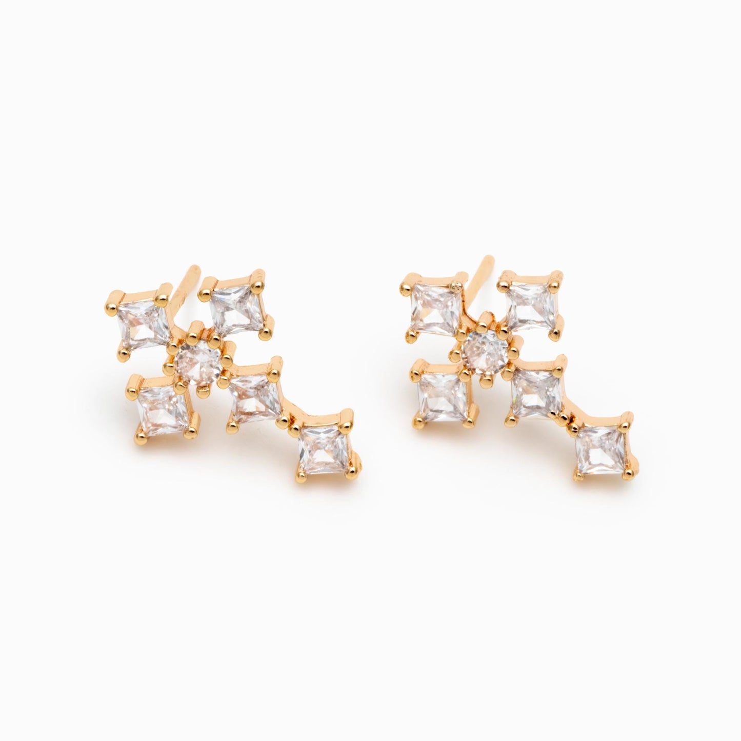 4pcs CZ Pave Gold Cross Earrings, 14K Gold Plated Brass Dainty Cross Stud Earring (#GB-3637-F)