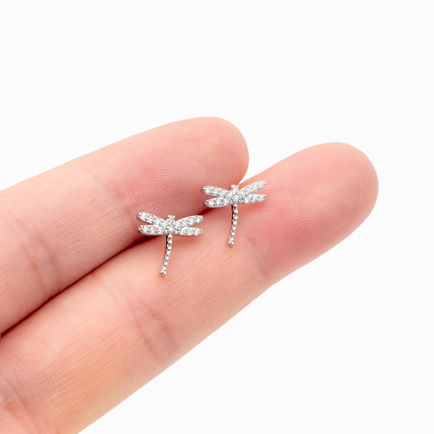 4pcs CZ Pave Gold/ Silver Dragonfly Earring, Dianty Dragonfly Ear Studs, Jewelry Supplies (GB-3892)