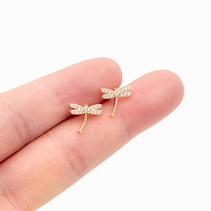 4pcs CZ Pave Gold/ Silver Dragonfly Earring, Dianty Dragonfly Ear Studs, Jewelry Supplies (GB-3892)
